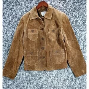 Ann Taylor LOFT Suede Tan 100% Leather Blazer Jacket Coat Button Up Sz 6P Lined